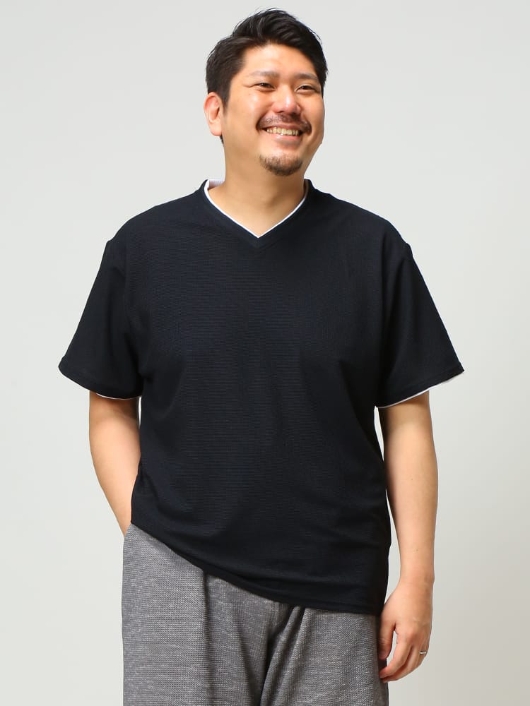 大きいサイズ メンズ B＆T CLUB (ビーアンドティークラブ) 消臭 DRY ワッフル フェイクレイヤード 半袖 Tシャツ