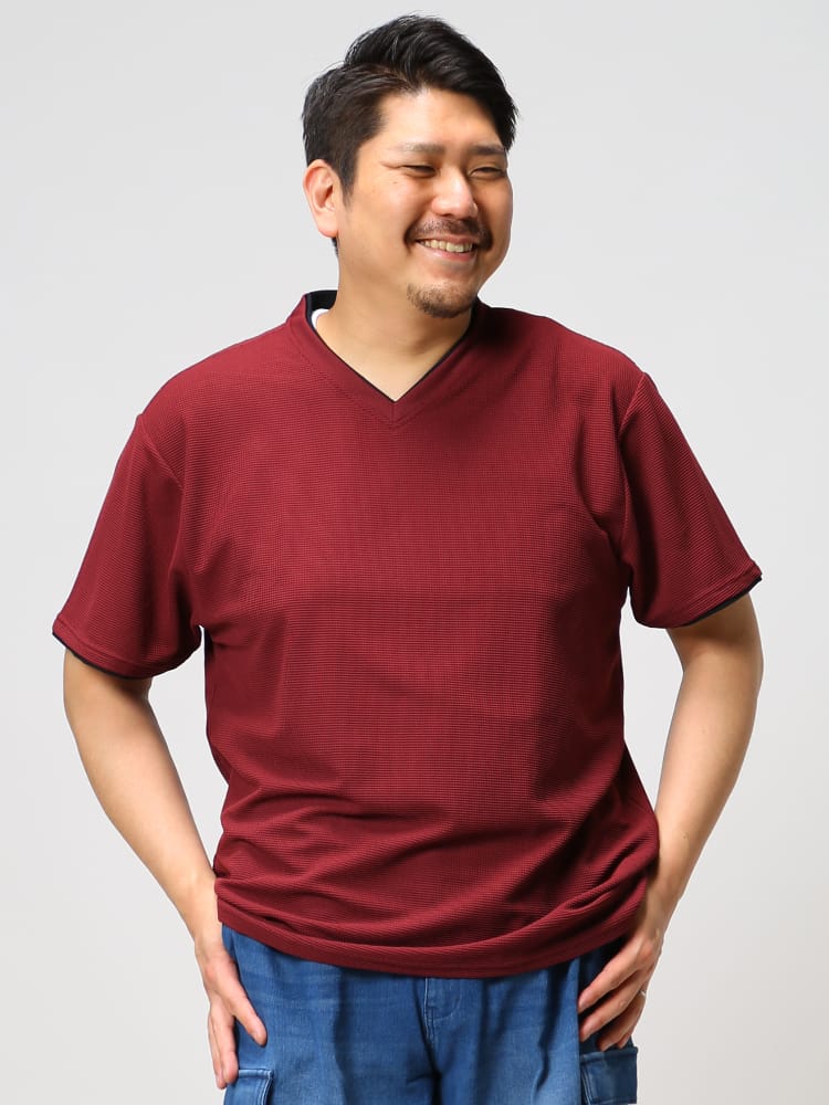 大きいサイズ メンズ B＆T CLUB (ビーアンドティークラブ) 消臭 DRY ワッフル フェイクレイヤード 半袖 Tシャツ