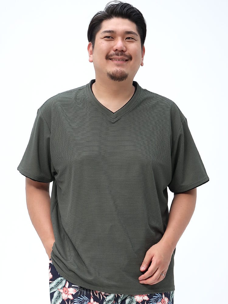 大きいサイズ メンズ B＆T CLUB (ビーアンドティークラブ) 消臭 DRY ワッフル フェイクレイヤード 半袖 Tシャツ