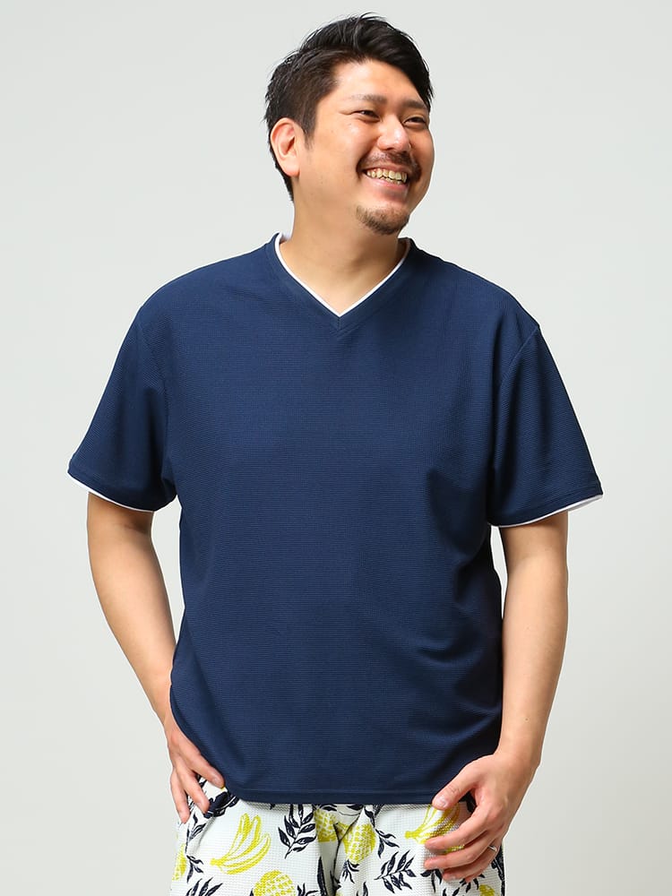 大きいサイズ メンズ B＆T CLUB (ビーアンドティークラブ) 消臭 DRY ワッフル フェイクレイヤード 半袖 Tシャツ