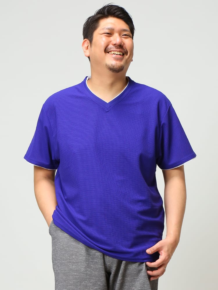 大きいサイズ メンズ B＆T CLUB (ビーアンドティークラブ) 消臭 DRY ワッフル フェイクレイヤード 半袖 Tシャツ