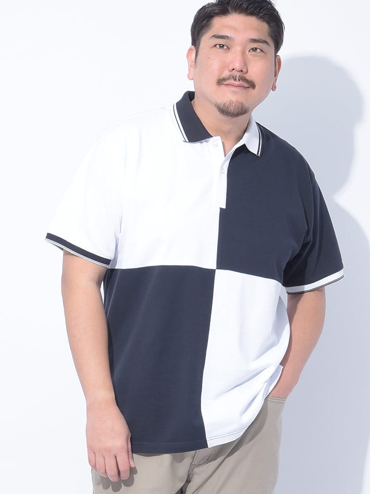 半袖 ポロシャツ DRY 鹿の子 切り替え トップス バイカラー ライン 春 夏 大きいサイズ メンズ
