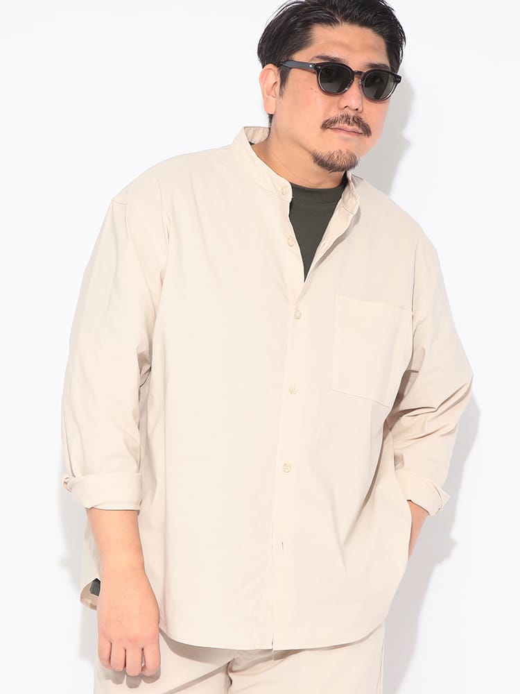 シャツ 長袖 メンズ 大きいサイズ NEO LINEN 無地 バンドカラー トップス カジュアルシャツ リネン 麻 春