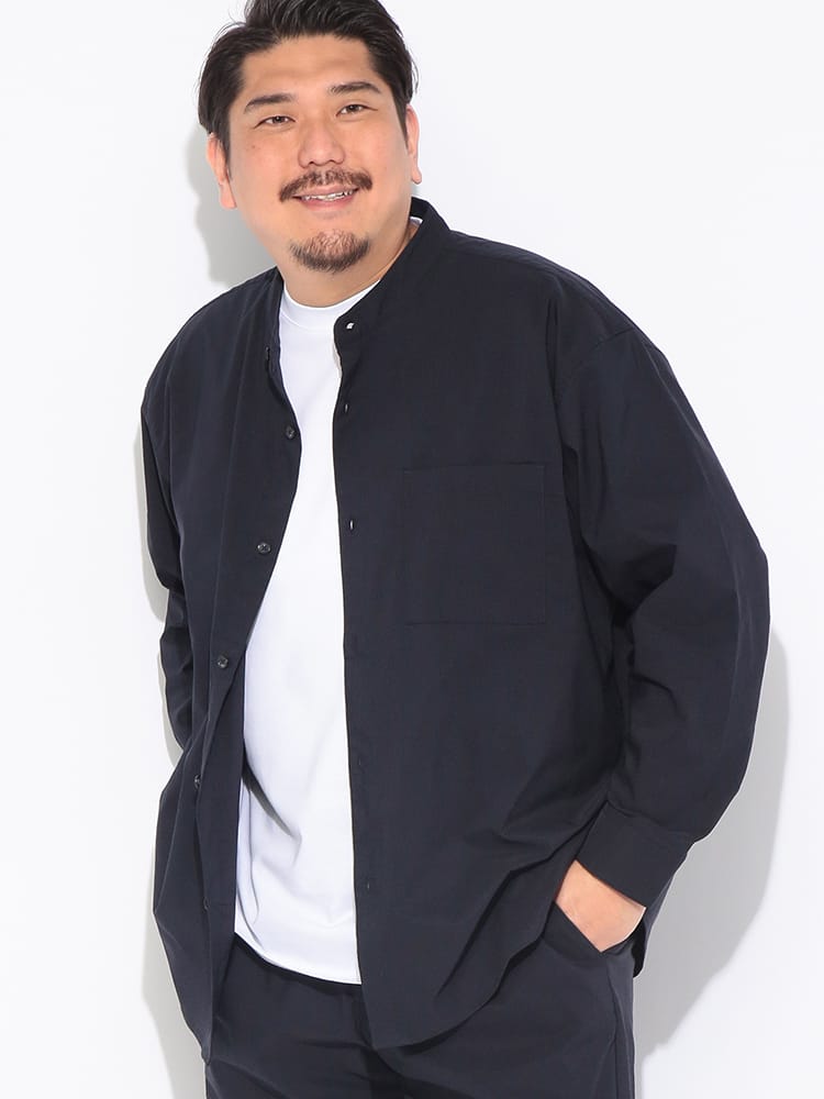 シャツ 長袖 メンズ 大きいサイズ NEO LINEN 無地 バンドカラー トップス カジュアルシャツ リネン 麻 春