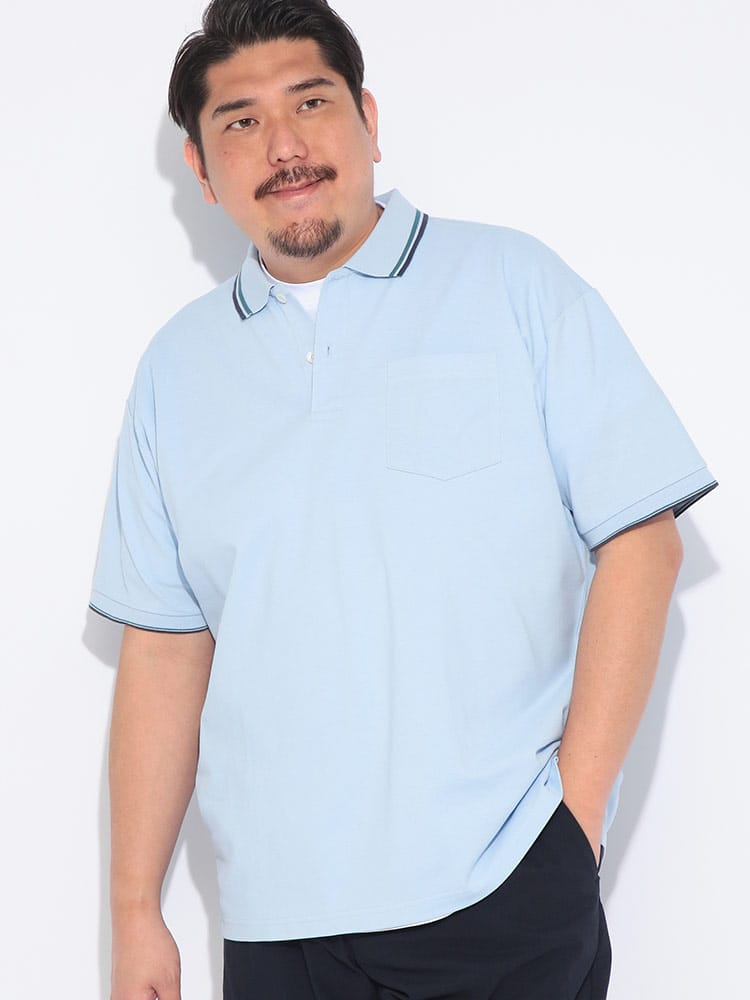 【ポロシャツまとめ割対象】ポロシャツ 半袖 メンズ 大きいサイズ ドライ 鹿の子 ライン トップス ポロ シャツ ポケット 春 夏