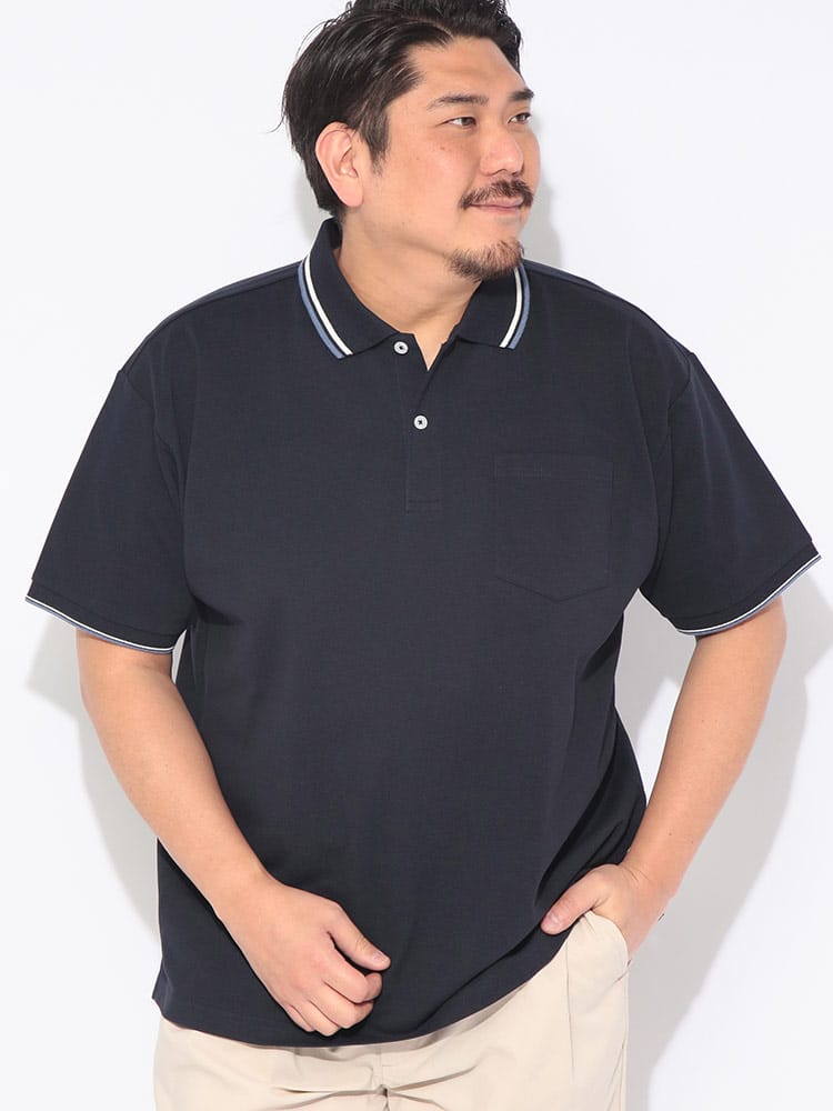 【ポロシャツまとめ割対象】ポロシャツ 半袖 メンズ 大きいサイズ ドライ 鹿の子 ライン トップス ポロ シャツ ポケット 春 夏