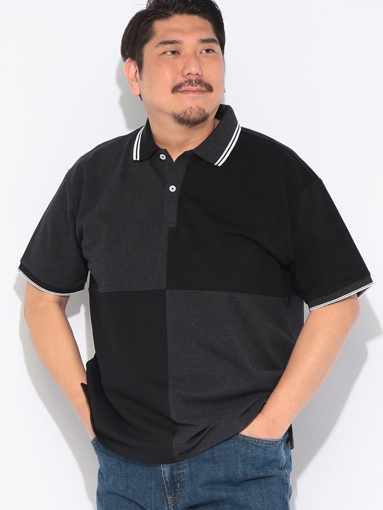 【ポロシャツまとめ割対象】ポロシャツ 半袖 メンズ 大きいサイズ ドライ 鹿の子 ライン 切り替え トップス ポロ シャツ 春 夏