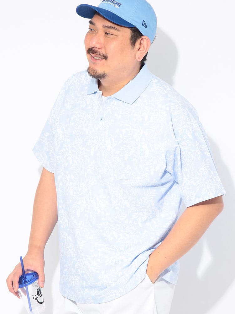 【ポロシャツまとめ割対象】ポロシャツ 半袖 メンズ 大きいサイズ ドライ 鹿の子 総柄 切り替え トップス ポロ シャツ プリント ポケット 春 夏