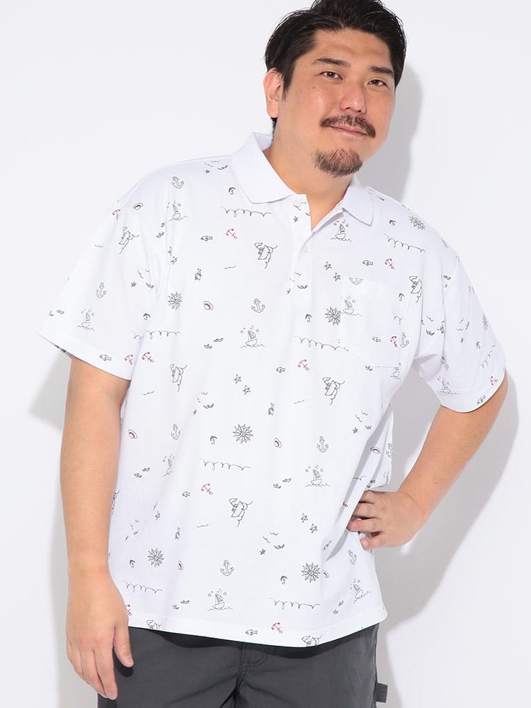 【ポロシャツまとめ割対象】ポロシャツ 半袖 メンズ 大きいサイズ ドライ 鹿の子 総柄 切り替え トップス ポロ シャツ プリント ポケット 春 夏