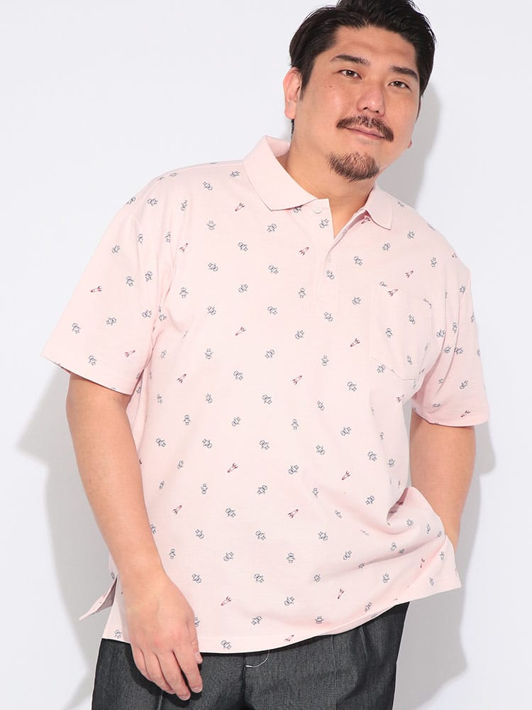 【ポロシャツまとめ割対象】ポロシャツ 半袖 メンズ 大きいサイズ ドライ 鹿の子 総柄 切り替え トップス ポロ シャツ プリント ポケット 春 夏