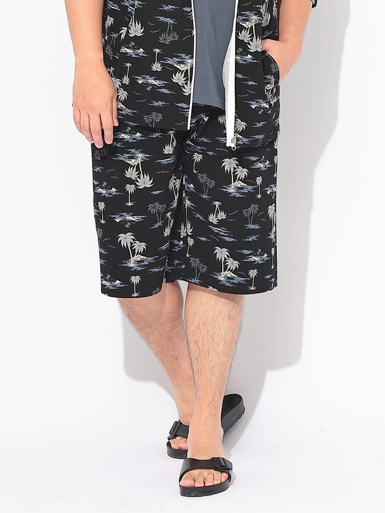 【WEB限定価格】ショートパンツ 快ラクWEAR メンズ 大きいサイズ ストレッチ ドライワッフル ショーツ ボトムス パンツ 総柄 プリント 春 夏