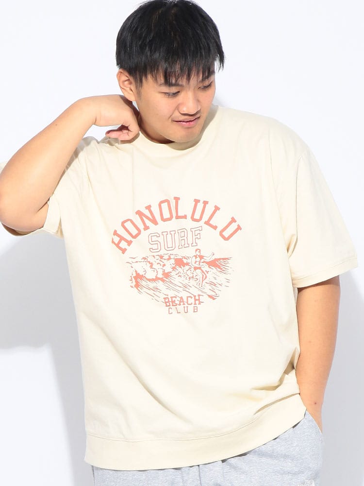 Tシャツ 半袖 メンズ 大きいサイズ 綿麻 フロントプリント クルーネック トップス コットン リネン 春 夏