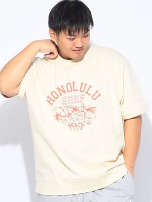 Tシャツ 半袖 メンズ 大きいサイズ 綿麻 フロントプリント クルーネック トップス コットン リネン 春 夏
