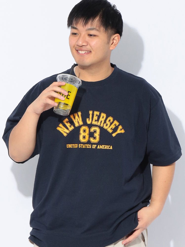 Tシャツ 半袖 メンズ 大きいサイズ 綿麻 フロントプリント クルーネック トップス コットン リネン 春 夏