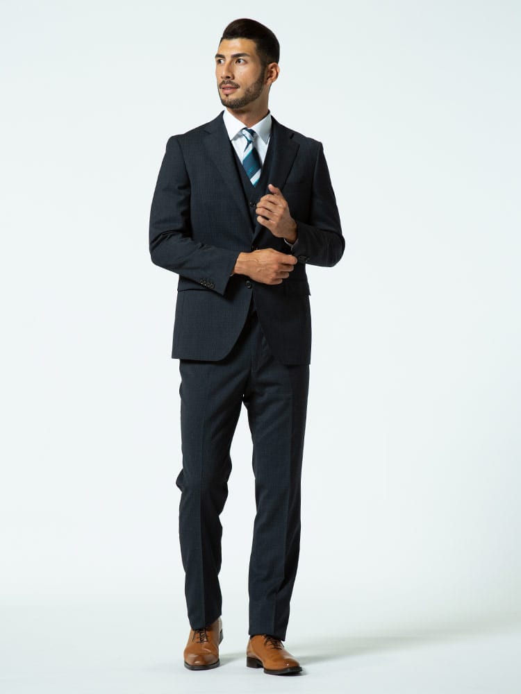SARTORIA DEL GROSSO (サルトリアデルグロッソ) 組み合わせ×スーツ ベスト付き シングル ツーパンツ スーツ DARKGRAY NAVY【秋冬 通年】