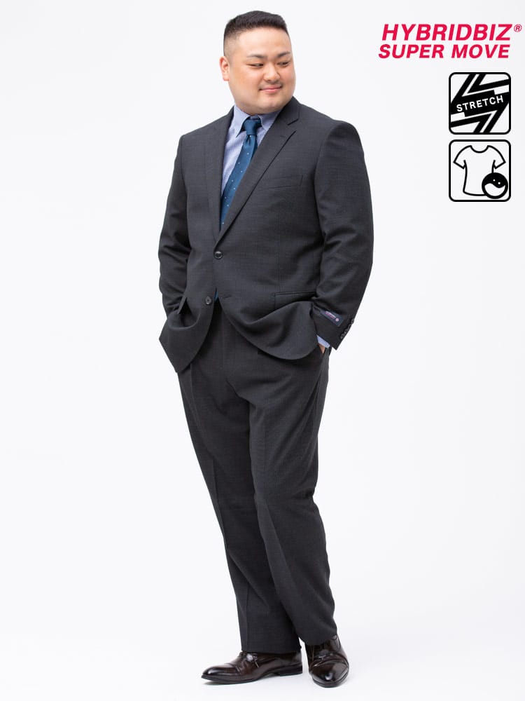 大きいサイズ メンズ HYBRIDBIZ (ハイブリッドビズ) 2WAYストレッチ ウォッシャブル シングル 2パンツ スーツ 【KB体 KBE体 2KE体 3L 4L 5L 6L 7L 8L】