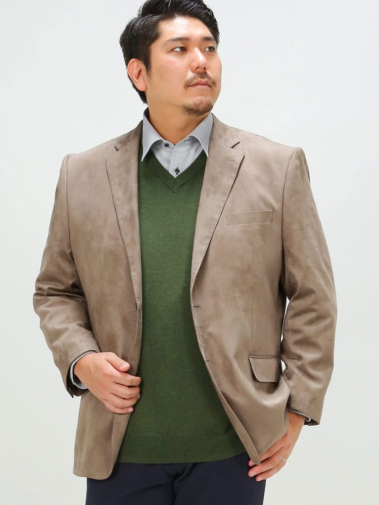 大きいサイズ メンズ B＆T CLUB ビーアンドティークラブ 春夏 秋冬 ポリスエード シングル 2ツ釦 ジャケット
