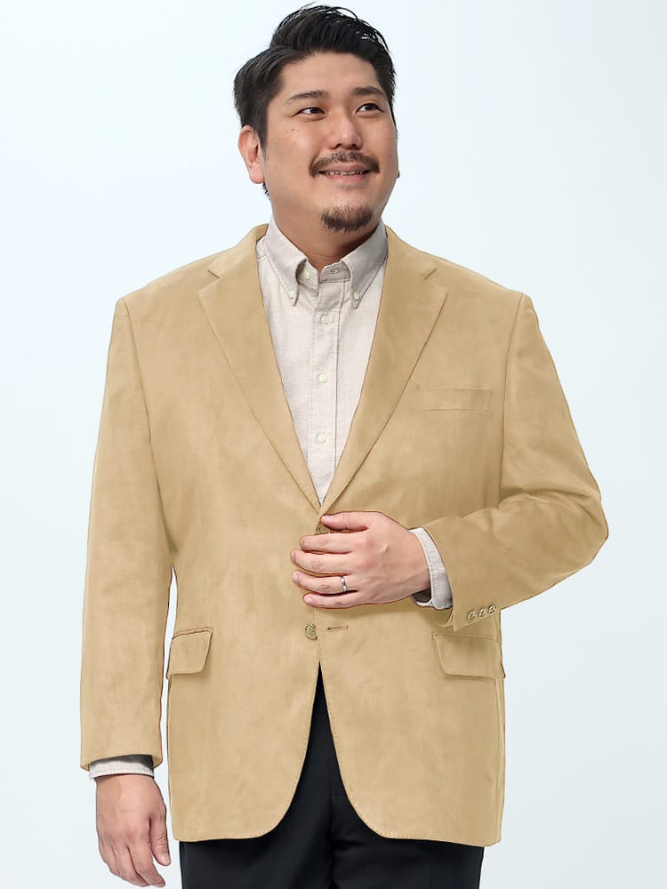 大きいサイズ メンズ B＆T CLUB ビーアンドティークラブ 春夏 秋冬 ポリスエード シングル 2ツ釦 ジャケット
