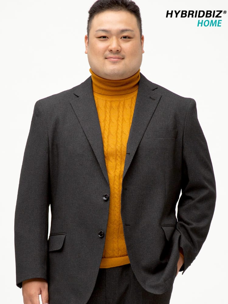 大きいサイズ メンズ HYBRIDBIZ (ハイブリッドビズ) 春夏 秋冬 すごいらく ウォッシャブル ストレッチ 無地 シングル 段返り3ツ釦 ジャケット BLACK hbhsu