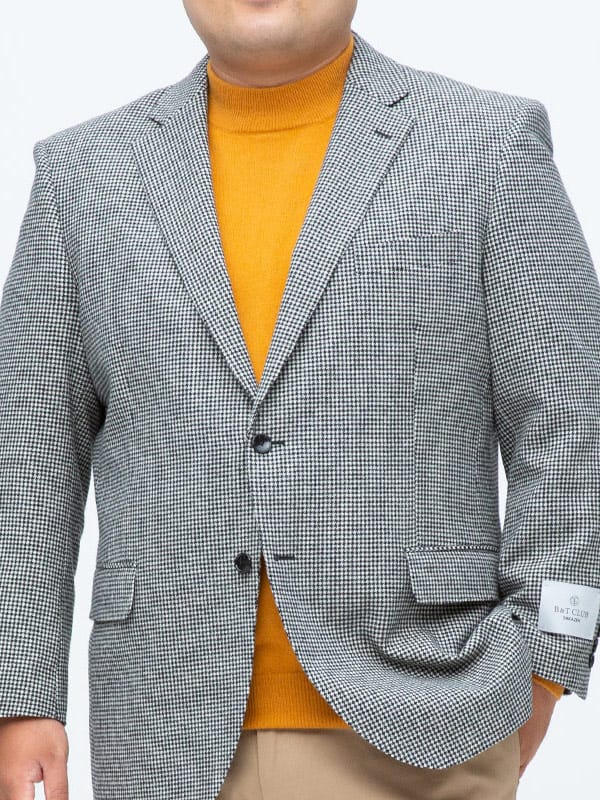 大きいサイズ メンズ B＆T CLUB ビーアンドティークラブ 春夏 秋冬 ICHITEKI イチテキ JAPAN FABRIC カシミヤ混 千鳥柄 シングル 2ツ釦 ジャケット テーラード