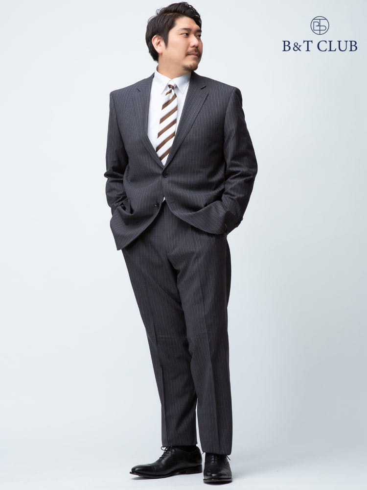 大きいサイズ メンズ B＆T CLUB ウォッシャブル ウエストアジャスター ストライプ シングル ツーパンツ スーツ 【アジャスター付き・KB体 KBE体 2KE体 3L 4L 5L 6L 7L】