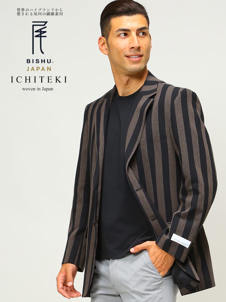 VITTORIO VENETO ヴィットリオヴェネト 春夏 ICHITEKI イチテキ JAPAN FABRIC 麻混 ストライプ シングル 2ツ釦 ジャケット テーラード