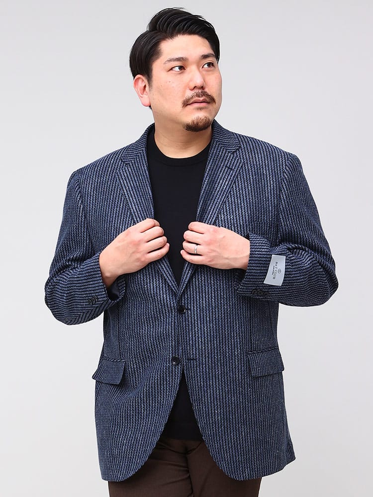 大きいサイズ メンズ B＆T CLUB ビーアンドティークラブ ICHITEKI イチテキ JAPAN FABRIC 麻混 ストライプ シングル ジャケット