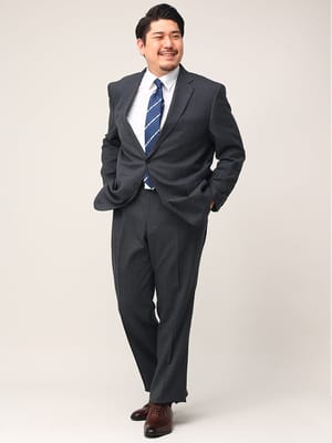 大きいサイズ メンズ B＆T CLUB ウォッシャブル ウエストアジャスター 杢グレー シングル ツーパンツ スーツ KB体 KBE体 2KE体