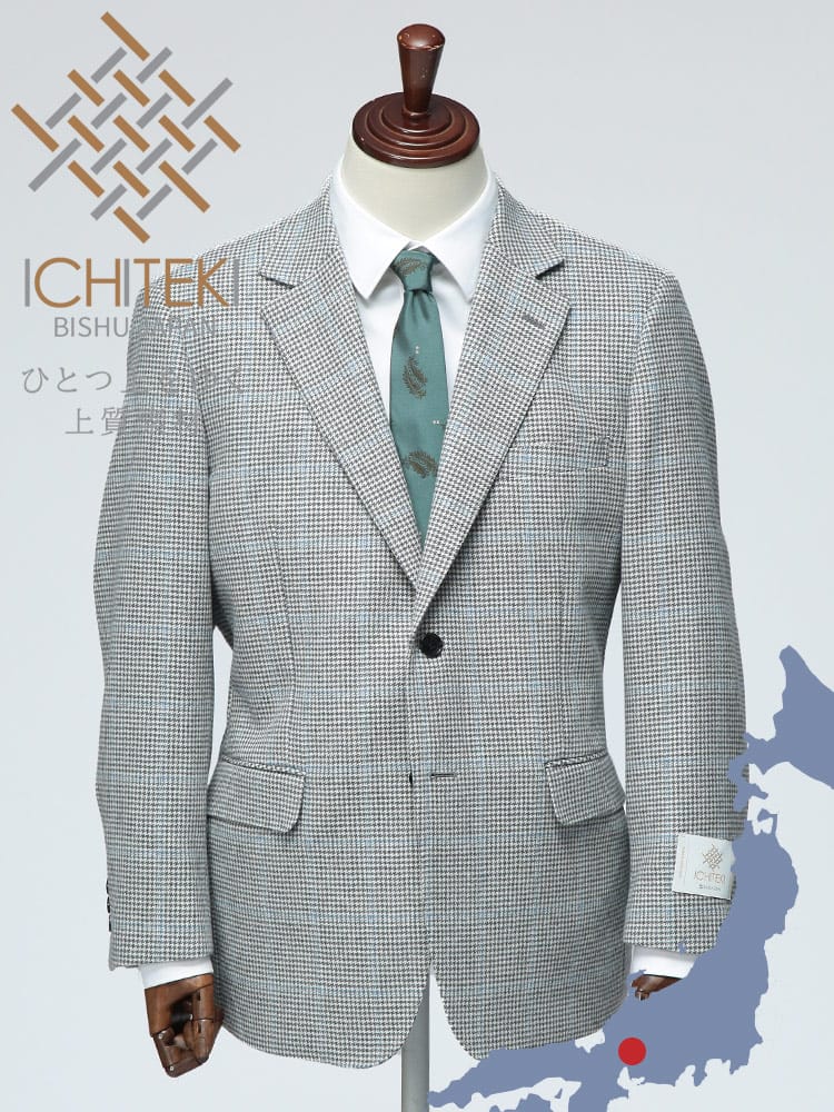 スーツ・ビジネスアウター2着目半額対象商品 テーラードジャケット ICHITEKI イチテキ JAPAN FABRIC ウールカシミヤ シングル2ツ釦 千鳥柄