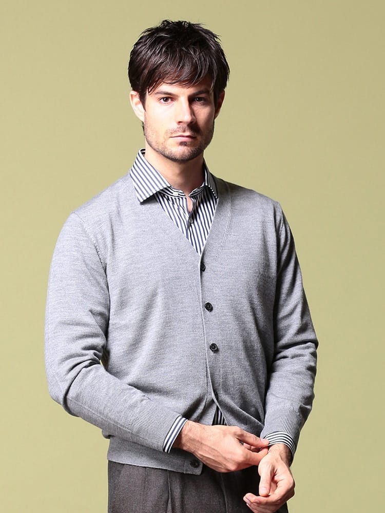 SARTORIA DEL GROSSO (サルトリアデルグロッソ) ウール100％ 天竺編み Vネック ニット カーディガン 秋冬 22fd RGB