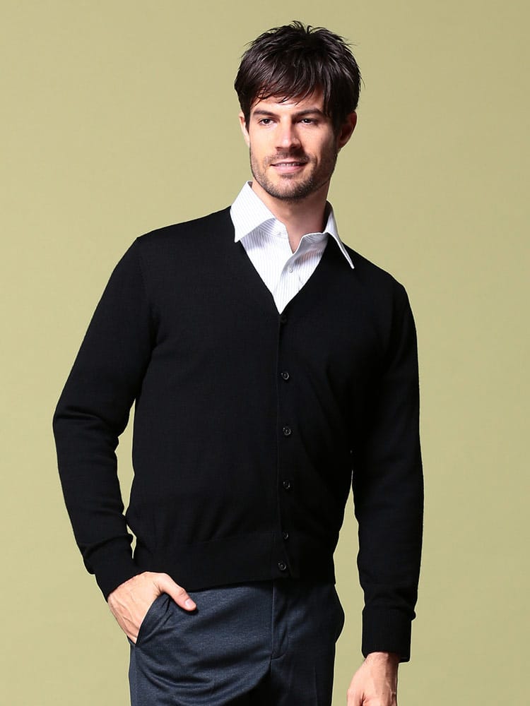 SARTORIA DEL GROSSO (サルトリアデルグロッソ) ウール100％ 天竺編み Vネック ニット カーディガン 秋冬 22fd RGB