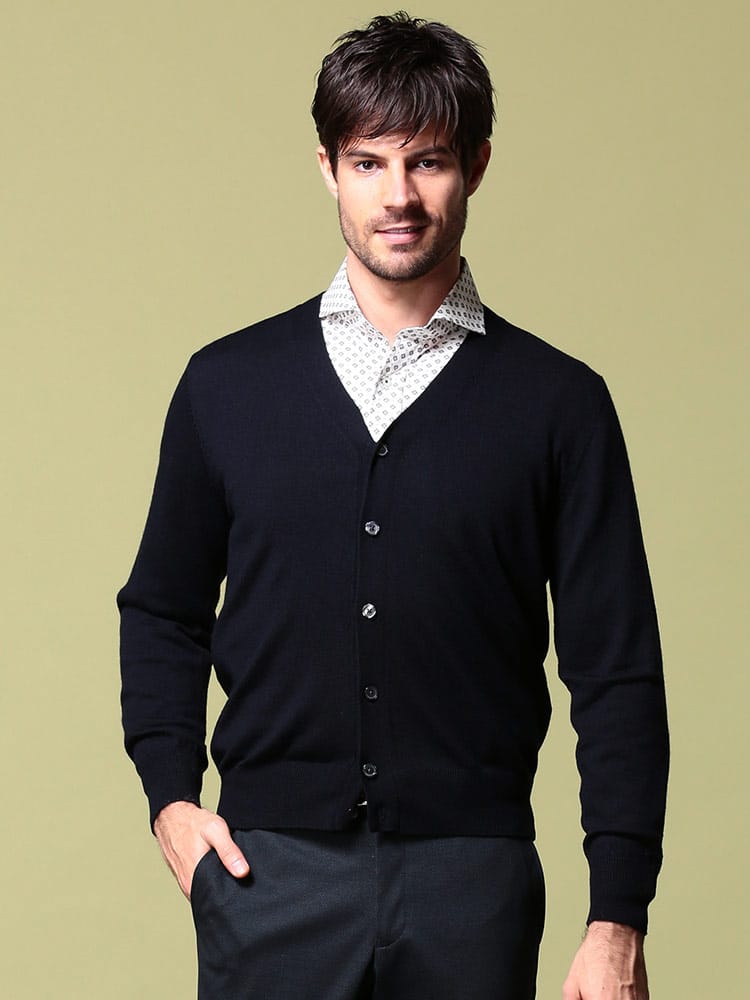 SARTORIA DEL GROSSO (サルトリアデルグロッソ) ウール100％ 天竺編み Vネック ニット カーディガン 秋冬 22fd RGB