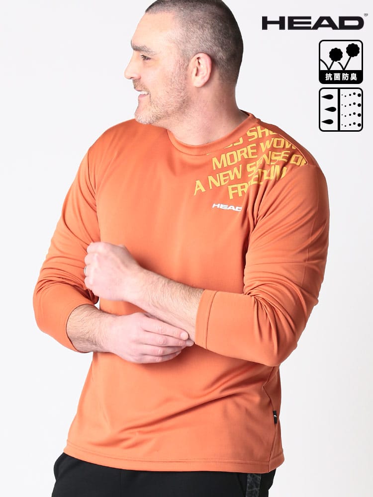 大きいサイズ メンズ HEAD (ヘッド) 抗菌防臭 吸水速乾 格子メッシュ クルーネック 長袖 Tシャツ ロンT
