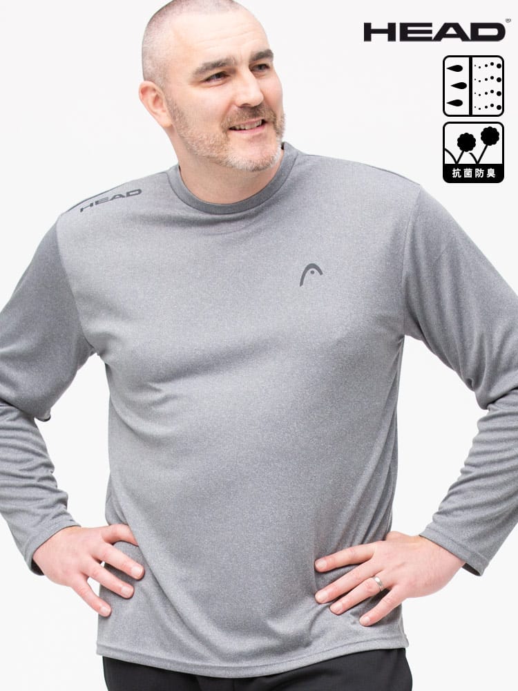 大きいサイズ メンズ HEAD (ヘッド) 吸水速乾 抗菌防臭 カチオンメッシュ クルーネック 長袖 Tシャツ ロンT