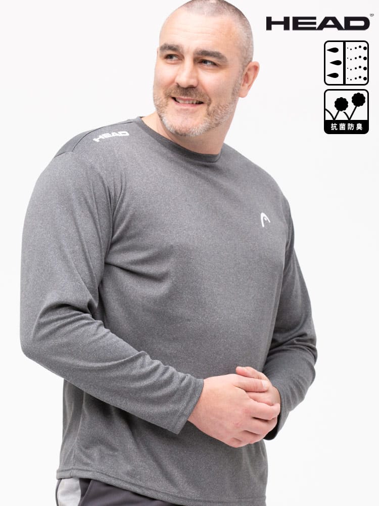 大きいサイズ メンズ HEAD (ヘッド) 吸水速乾 抗菌防臭 カチオンメッシュ クルーネック 長袖 Tシャツ ロンT