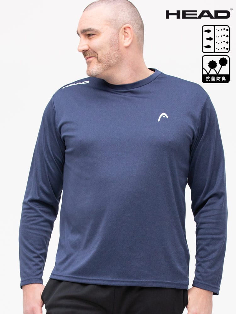 大きいサイズ メンズ HEAD (ヘッド) 吸水速乾 抗菌防臭 カチオンメッシュ クルーネック 長袖 Tシャツ ロンT