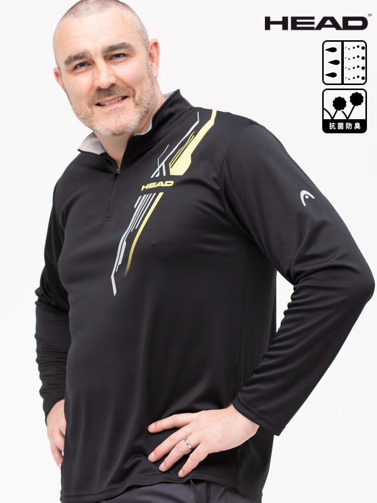 大きいサイズ メンズ HEAD (ヘッド) 吸水速乾 抗菌防臭 ハーフジップ 長袖 Tシャツ ロンT