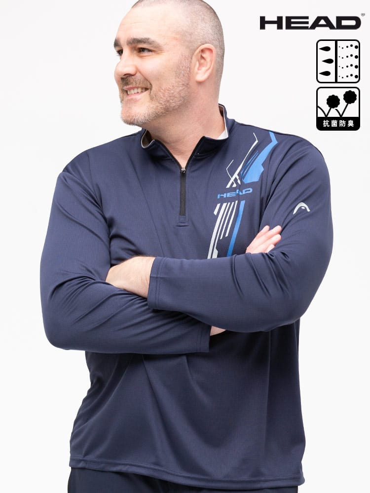 大きいサイズ メンズ HEAD (ヘッド) 吸水速乾 抗菌防臭 ハーフジップ 長袖 Tシャツ ロンT