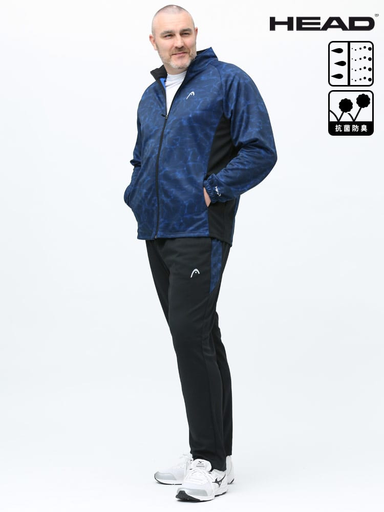 大きいサイズ メンズ HEAD (ヘッド) 吸水速乾 抗菌防臭 フルジップ ジャケット ロングパンツ セットアップ パジャマ 部屋着