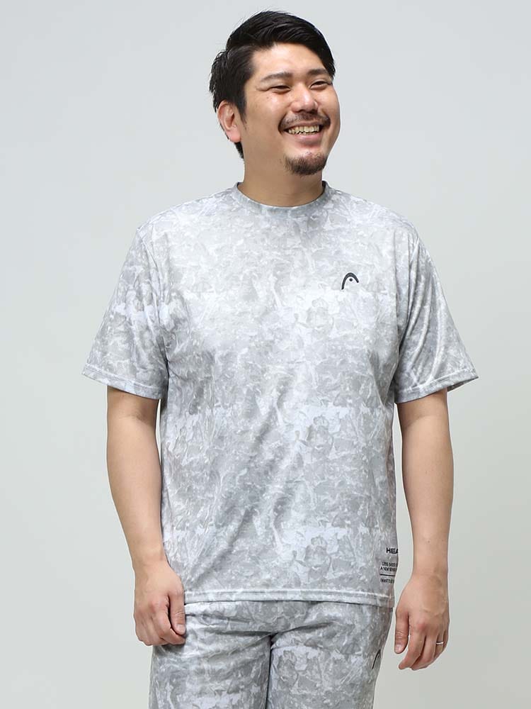大きいサイズ メンズ HEAD (ヘッド) 抗菌防臭 吸水速乾 総柄プリント クルーネック 半袖 Tシャツ