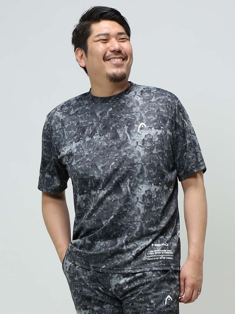 大きいサイズ メンズ HEAD (ヘッド) 抗菌防臭 吸水速乾 総柄プリント クルーネック 半袖 Tシャツ