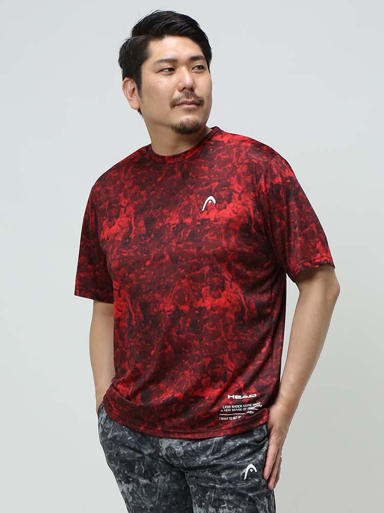 大きいサイズ メンズ HEAD (ヘッド) 抗菌防臭 吸水速乾 総柄プリント クルーネック 半袖 Tシャツ