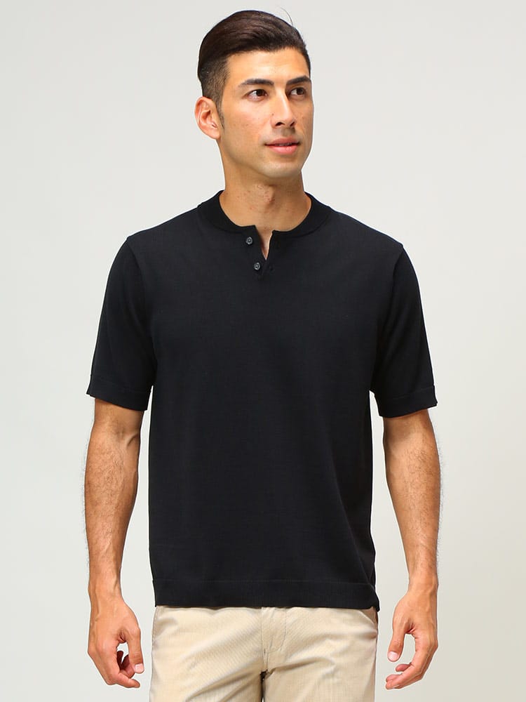 SARTORIA DEL GROSSO (サルトリアデルグロッソ) コットン ヘンリーネック 半袖 ニット Tシャツ