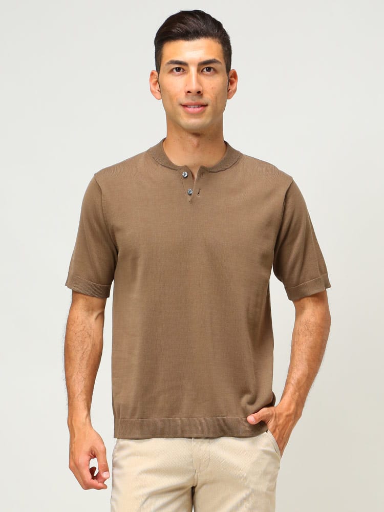 SARTORIA DEL GROSSO (サルトリアデルグロッソ) コットン ヘンリーネック 半袖 ニット Tシャツ