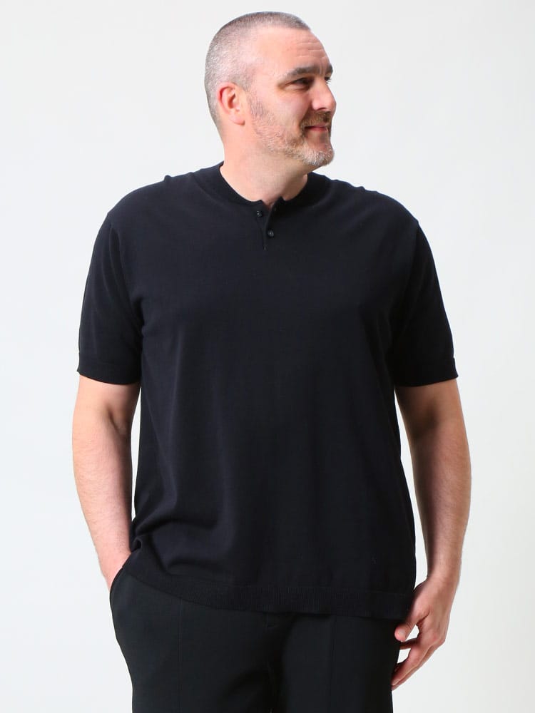 大きいサイズ メンズ B＆T CLUB (ビーアンドティークラブ) 綿100％ 無地 ヘンリーネック 半袖 ニット Tシャツ
