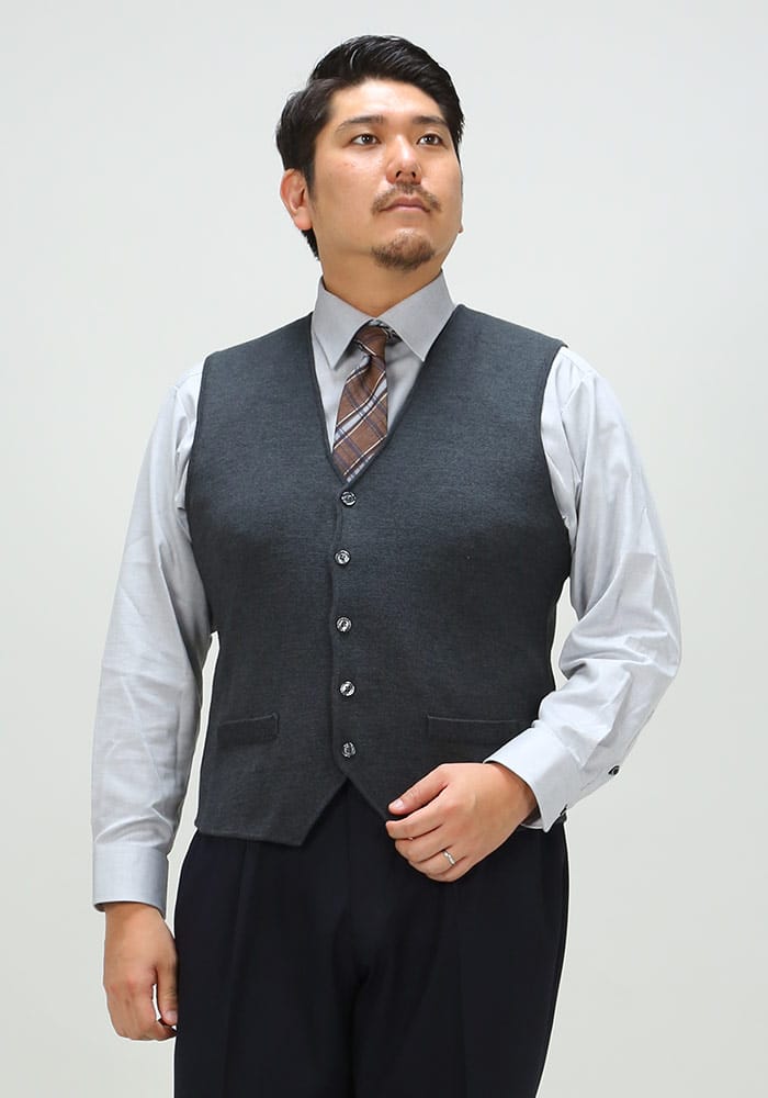 大きいサイズ メンズ B＆T CLUB (ビーアンドティークラブ) ウォッシャブル ミラノリブ ボタン ベスト