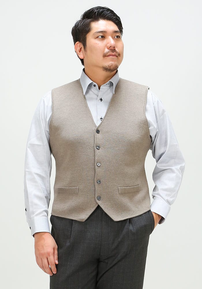 大きいサイズ メンズ B＆T CLUB (ビーアンドティークラブ) ウォッシャブル ミラノリブ ボタン ベスト