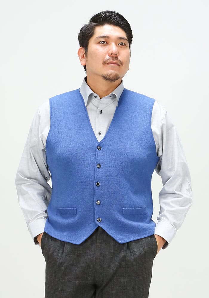 大きいサイズ メンズ B＆T CLUB (ビーアンドティークラブ) ウォッシャブル ミラノリブ ボタン ベスト