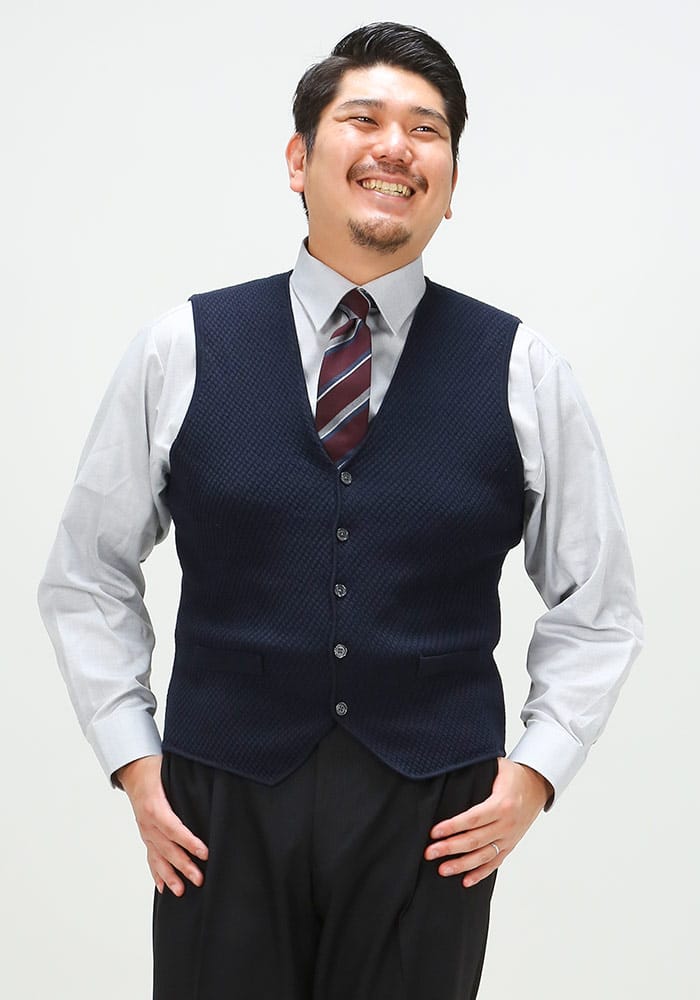 大きいサイズ メンズ B＆T CLUB (ビーアンドティークラブ) ウォッシャブル 変形バーズアイ ボタン ベスト