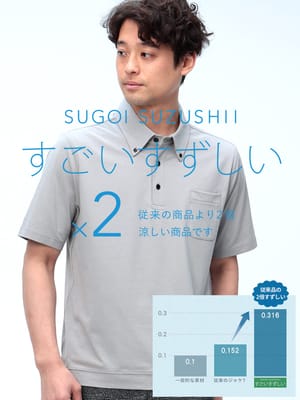 HYBRIDBIZ ハイブリッドビズ HYBRIDBIZ HOME すごいすずしい 接触冷感 ベア天 裏地付き 半袖 ポロシャツ サマーカットソー
